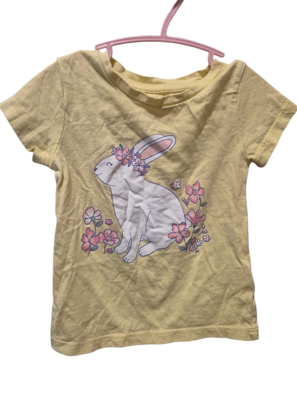 Joe Fresh Yellow Tee with White Bunny and Pink Flowers